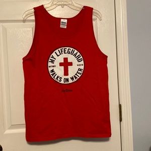 My lifeguard walks on water tank top